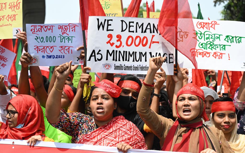 Bangladeshi garment workers and other labour rights activists take part in a rally to mark International Workers' Day in Dhaka, Bangladesh, on May 1, 2023. 