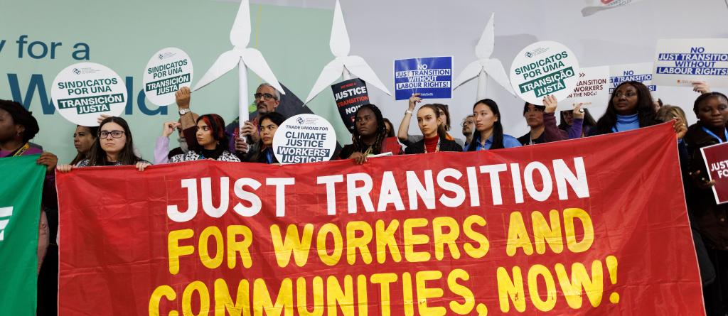 Just transition protest banner