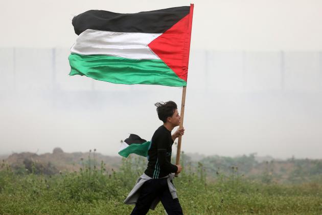 Palestinian carrying a Palestine flag. Credit: Mohammed Zaanoun / ActiveStills.org