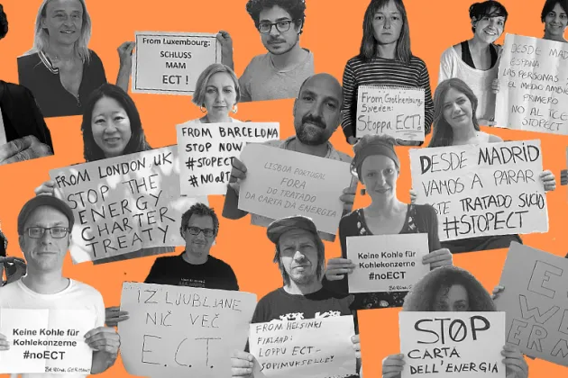 Activists from around Europe hold signs saying No to ECT
