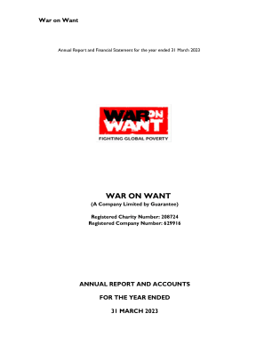Front cover page of report, featuring a War on Want logo