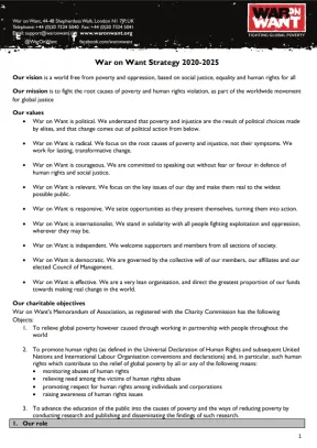 A white page with some text on it and the War on Want logo in the top right hand corner. The text isn't legible.