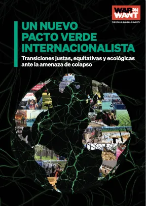 A front of a report, the headline is green and is written in Spanish. Below that is a stylised globe.