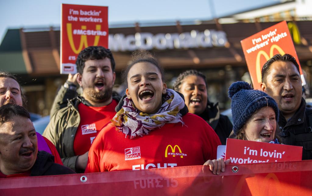 McDonald's workers strike outside a London store. Photo: TUC/Jess Hurd
