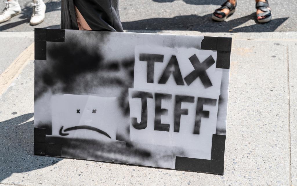 Sign from a New York protest against Amazon Tax avoidance