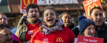 McDonald's workers strike outside a London store. Photo: TUC/Jess Hurd