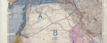 A map showing the partition of land under the Sykes-Picot Treaty. Image: Royal Geographical Society