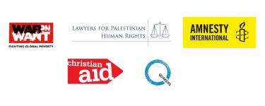 Logos of the signatories: War on Want, Lawyers for Palestinian Human Rights, Amnesty International, Christian Aid, Quakers