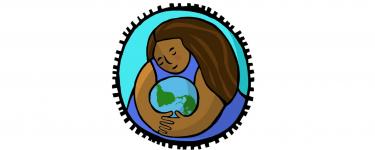 COP25 People's Summit logo – a brown woman with long brown hair embraces the planet. 