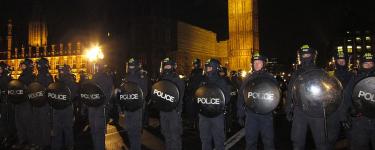 Credit: Bob Bob. Police 'kettle' or 'contain' protesters on Westminster Bridge.