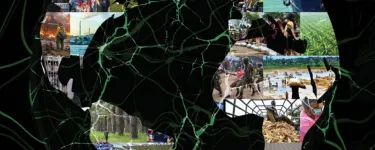 A graphic of a globe - inside the globe is a montage of different photographs.