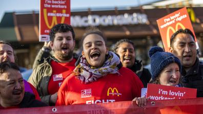 McDonald's workers strike outside a London store. Photo: TUC/Jess Hurd