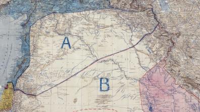 A map showing the partition of land under the Sykes-Picot Treaty. Image: Royal Geographical Society