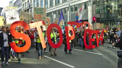Protest in Brussels against the TTIP and CETA free trade agreements. Credit: M0tty