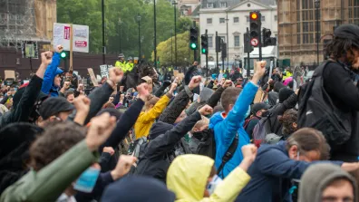 Anti racism hands raised protest 