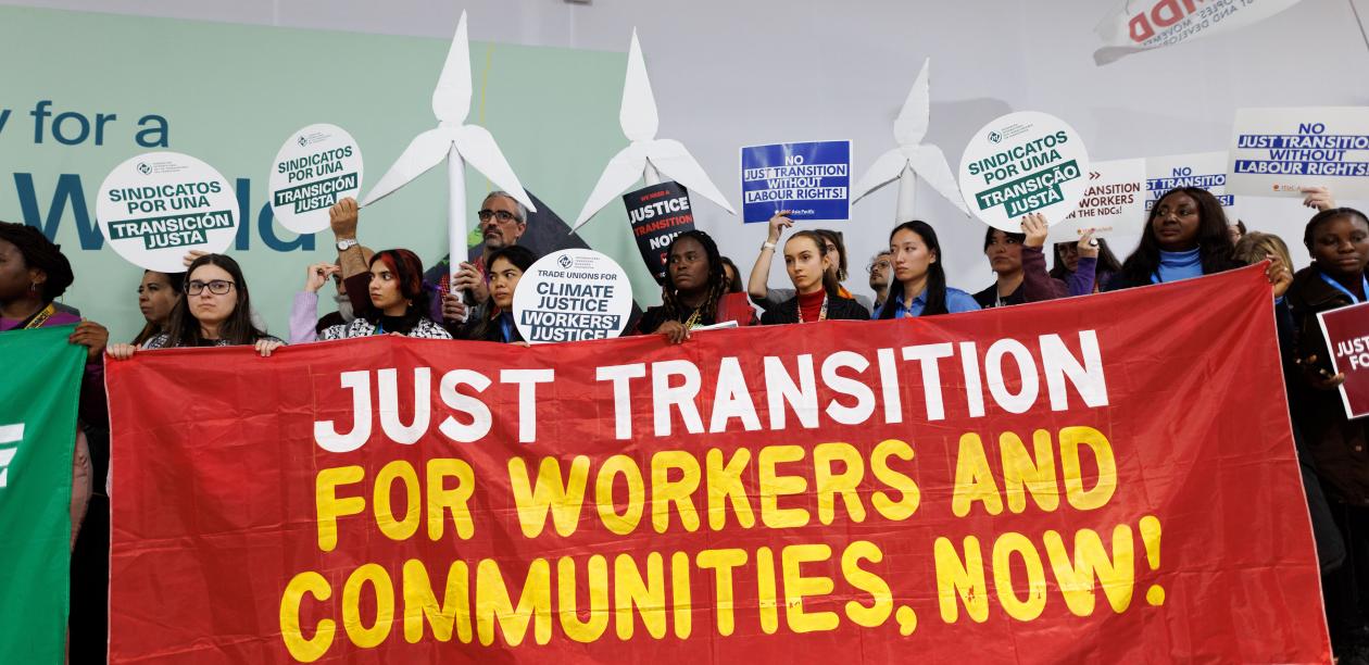 Just transition protest banner